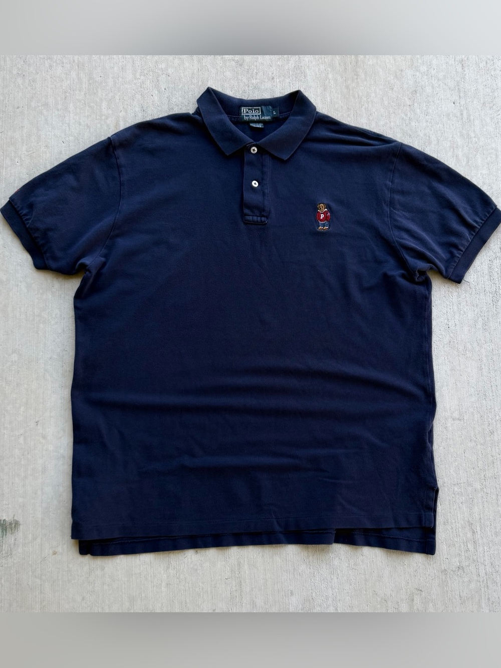 Vintage Ralph Lauren Polo Shirt Bear Logo Embroidered 90s Pullover Navy